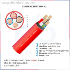 Cáp đơn pha chống cháy 1050°C, WS52W, ít khói, không Halogen 0.6/1kV, lõi mềm - LS VINA WS52W 0.6/1kV 2/3/4c Cu/Mica/LSHF/LSHF