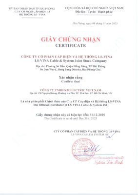 Chứng nhận đại lý cáp điện LS VINA 2025 - KBElectric